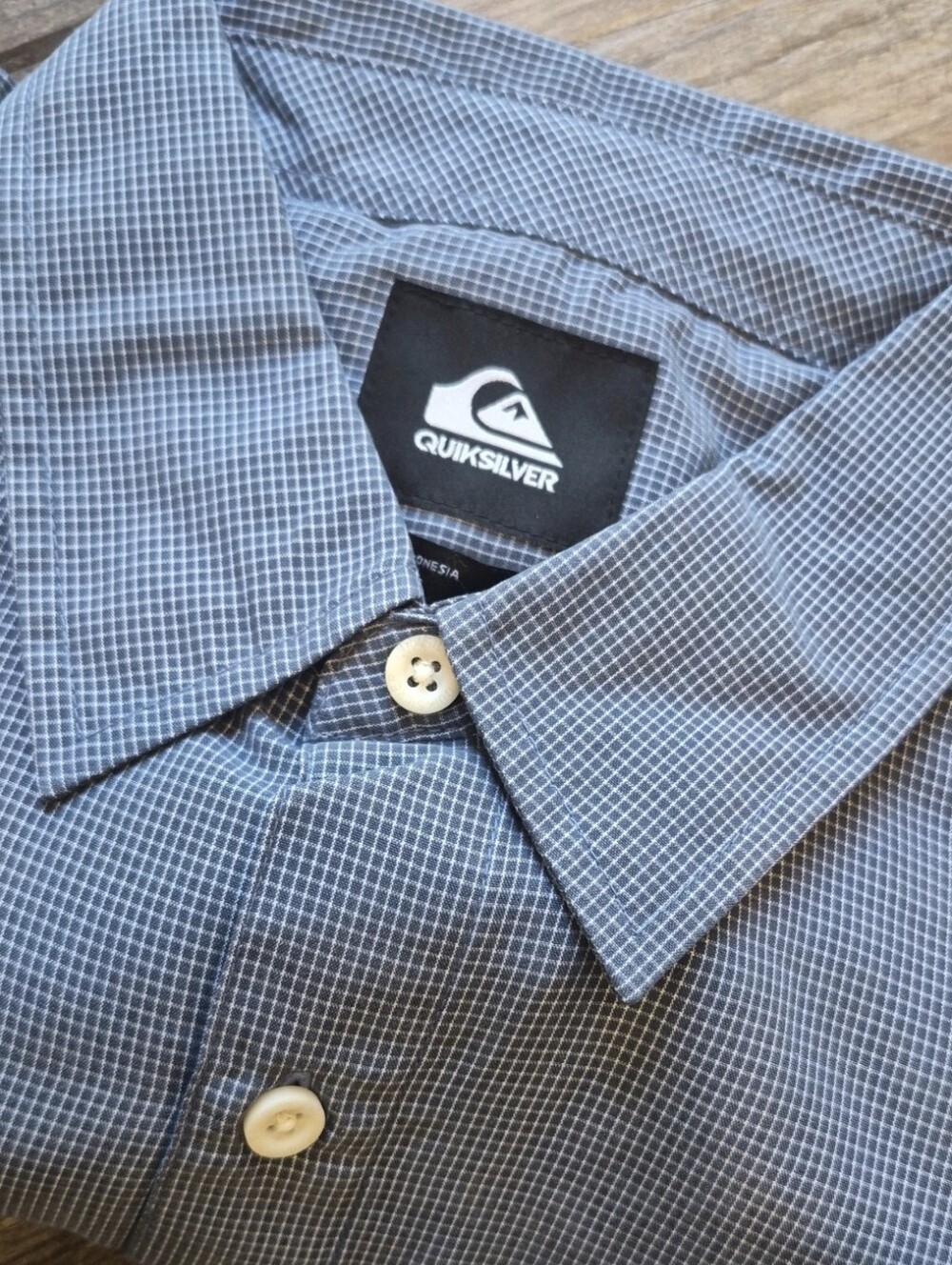 Quiksilver Blue & White Windowpane Plaid Short Sleeve Soft Modal Blend Shirt, S